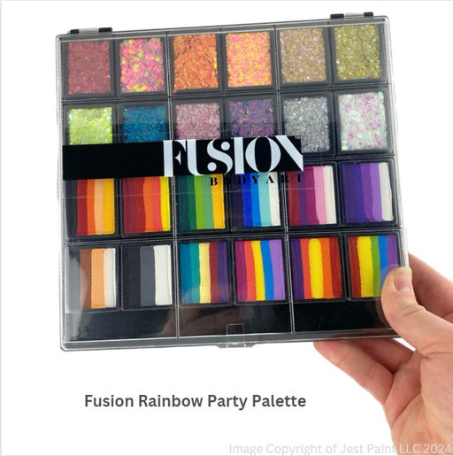 Fusion Body Art | Face Painting and Glitter Palette - 12 Split Cakes & 12 Glitter Creams -  Rainbow Party