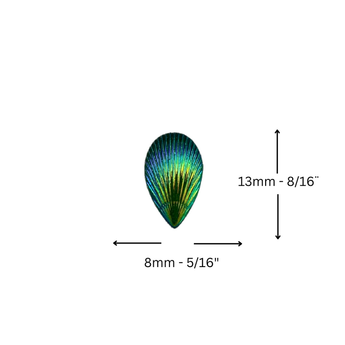 Jest Jewelz Face Painting Gems | Long Drop Shape -Small Peacock Colored Seashell - 1 tbsp (aprox 61 gems)