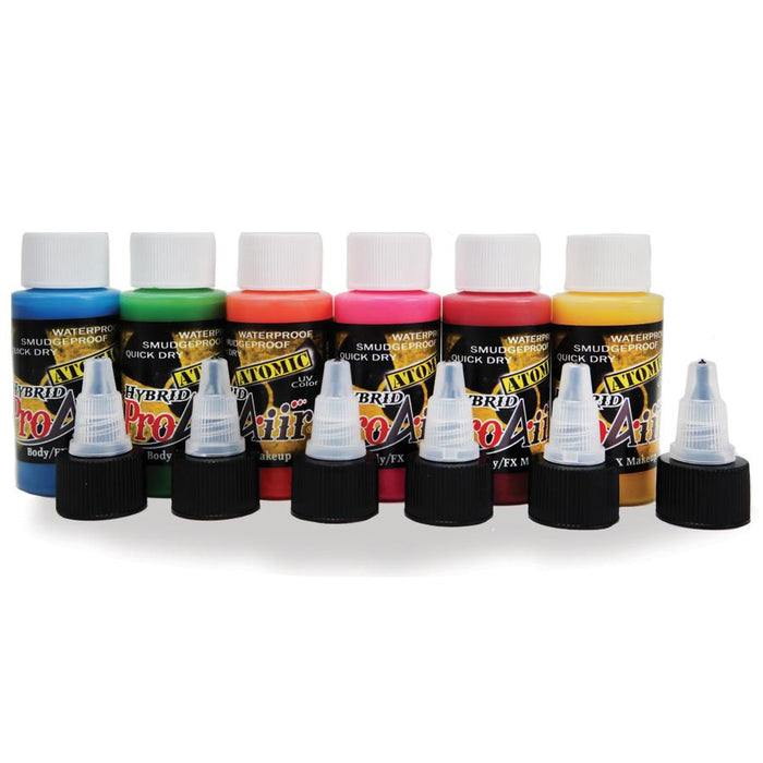 ProAiir Alcohol-Based Hybrid Airbrush Body Paint Set | Six Flo ATOMIC  - 1oz Bottles  #12 (SFX - Non Cosmetic)