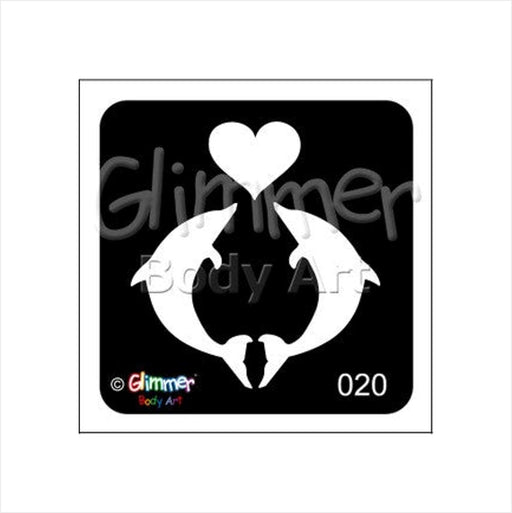 Glimmer Body Art |  Triple Layer Glitter Tattoo Stencils - 5 Pack - Dolphin Heart - #20