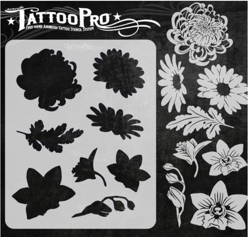 Tattoo Pro | Air Brush Body Painting Stencil - Pretty Flowers (#188)