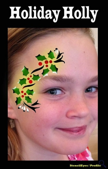 Stencil Eyes / Profiles - Face Painting Stencil - Holiday Holly