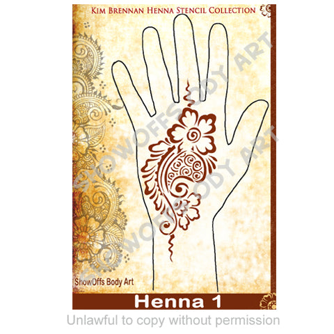 Show Offs Body Art | Kim Brennan Henna Face and Body Painting Stencil - Henna Hand Design #1