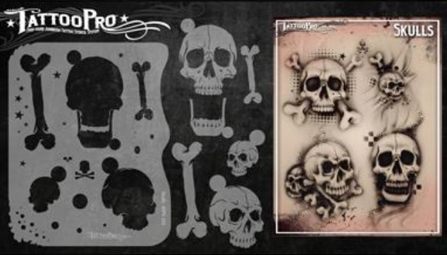 Tattoo Pro 101 - Body Painting Stencil - Skulls