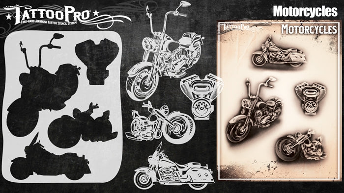 Tattoo Pro 142  - Body Painting Stencil - Motorcycles