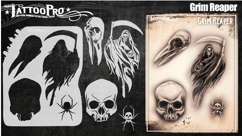 Tattoo Pro 159 | Air Brush Body Painting Stencil - Grim Reaper