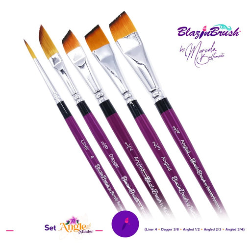 Blazin Face Painting Brushes by Marcela Bustamante - Angled Shader Collection - Set of 3 Angled Shaders 1 Dagger & 1 Liner