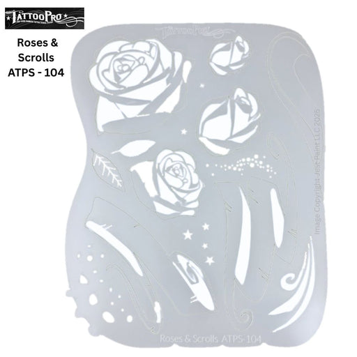 Tattoo Pro 104  - Body Painting Stencil - Roses and Scrolls