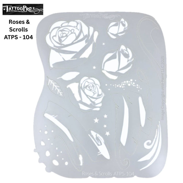 Tattoo Pro 104  - Body Painting Stencil - Roses and Scrolls