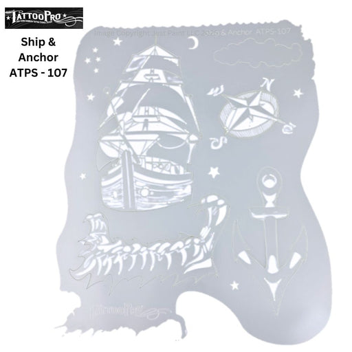 Tattoo Pro 107  - Body Painting Stencil - Ship and Anchor