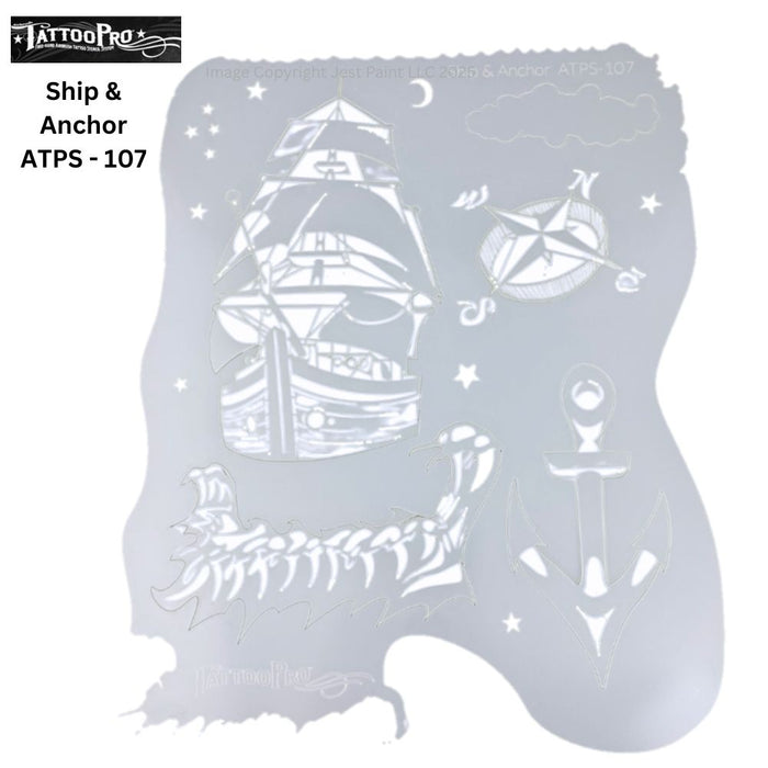 Tattoo Pro 107  - Body Painting Stencil - Ship and Anchor
