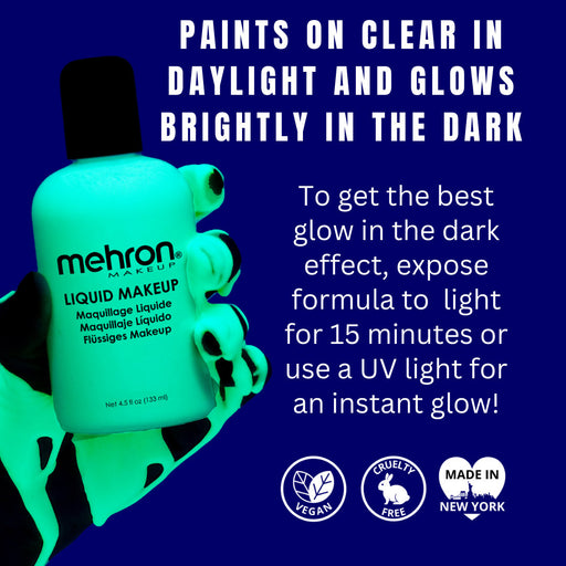 Mehron | Liquid Makeup - GLOW IN THE DARK - 4.5fl oz / 133ml Jar