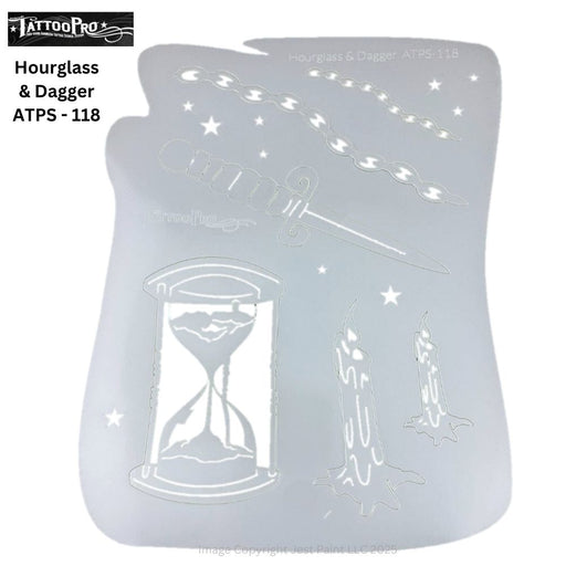 Tattoo Pro 118  - Body Painting Stencil - Hourglass & Dagger
