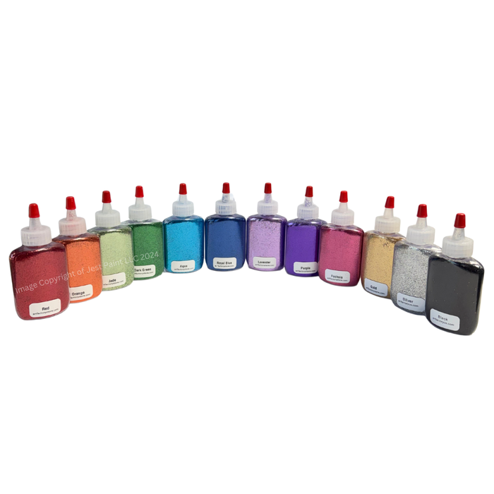 Art Factory |  Set of 12 Rainbow Jewel Opaque Body Glitters in BIG 1 oz Poofs in Clear Pouch