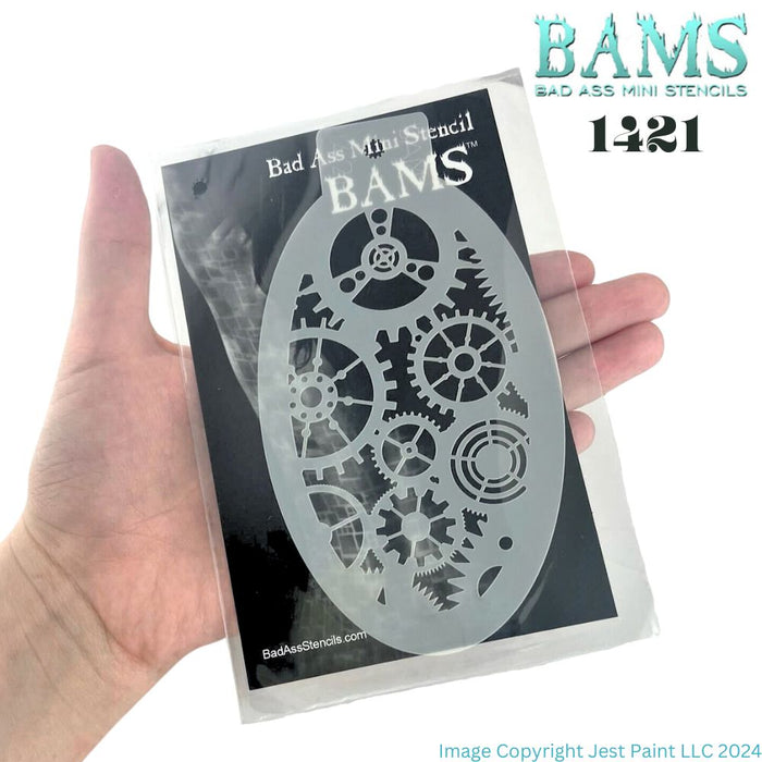Bad Ass Mini 1421 - Face Painting Stencil -  Rotating Gears