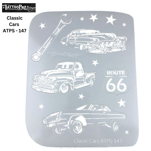 Tattoo Pro 147 - Body Painting Stencil - Classic Cars