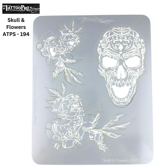 Tattoo Pro | Air Brush Body Painting Stencil - SKULL AND FLOWERS 194