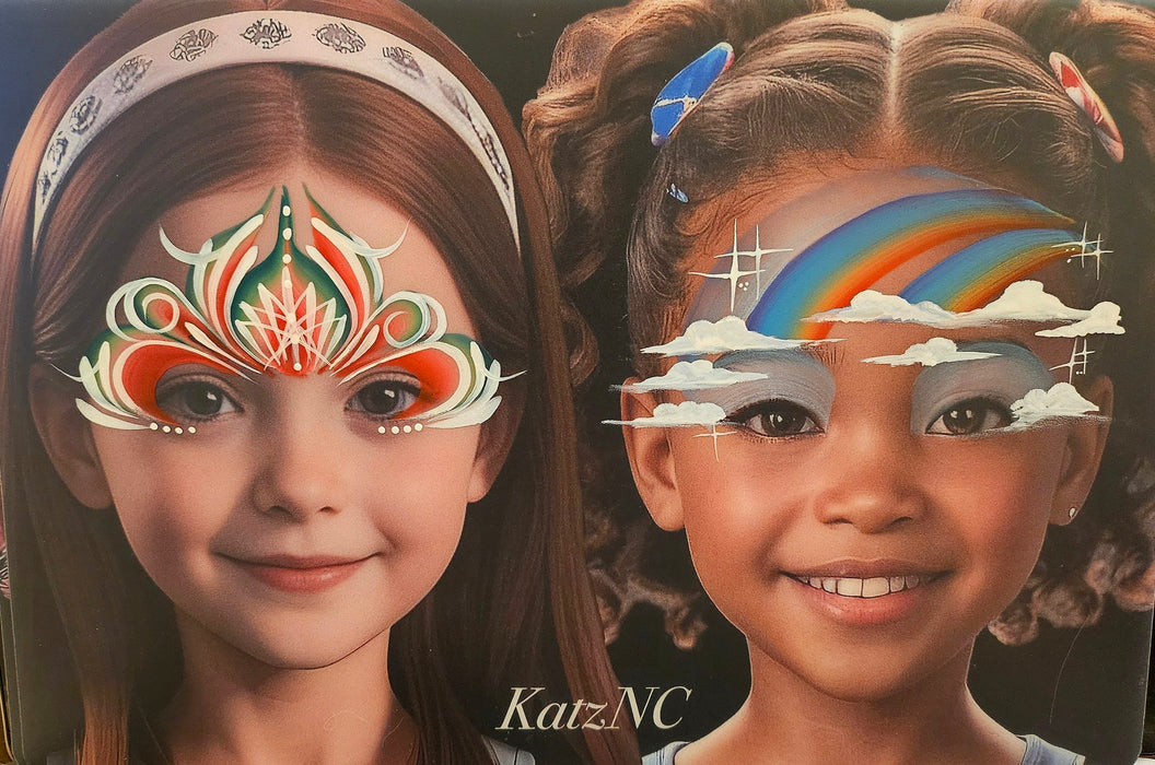 Fun Faces KatzNC | Face Painting Practice Board - 2 Girls Front Facing (GG1)