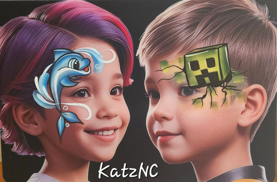 Fun Faces KatzNC | Face Painting Practice Board - Girl and Boy 3/4 Facing (Girl on the Left) (SVGB1)