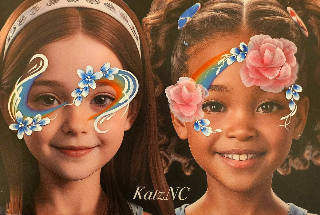 Fun Faces KatzNC | Face Painting Practice Board - 2 Girls Front Facing (GG1)