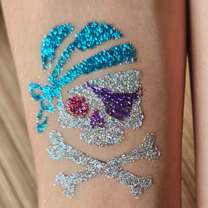 Art Factory | Glitter Tattoo Stencil - (513) Pirate Skull w/ Cross Bones - 5 Pack - #191