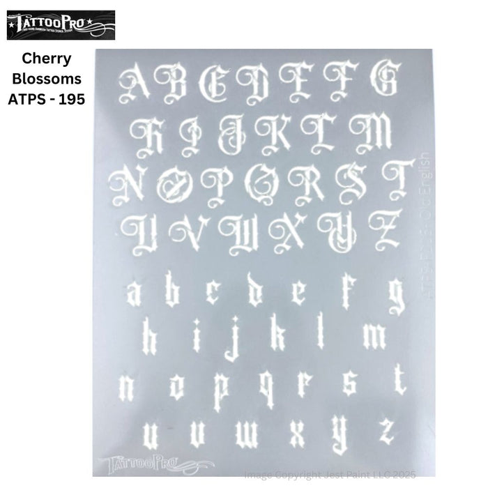 Tattoo Pro 205 - Body Painting Stencil - Old English Font