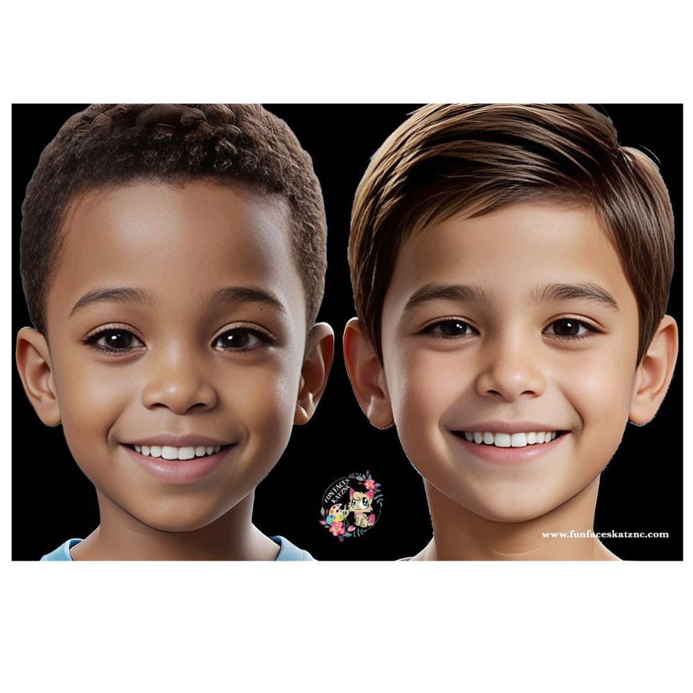 Fun Faces KatzNC | Face Painting Practice Board - 2 Boys Front