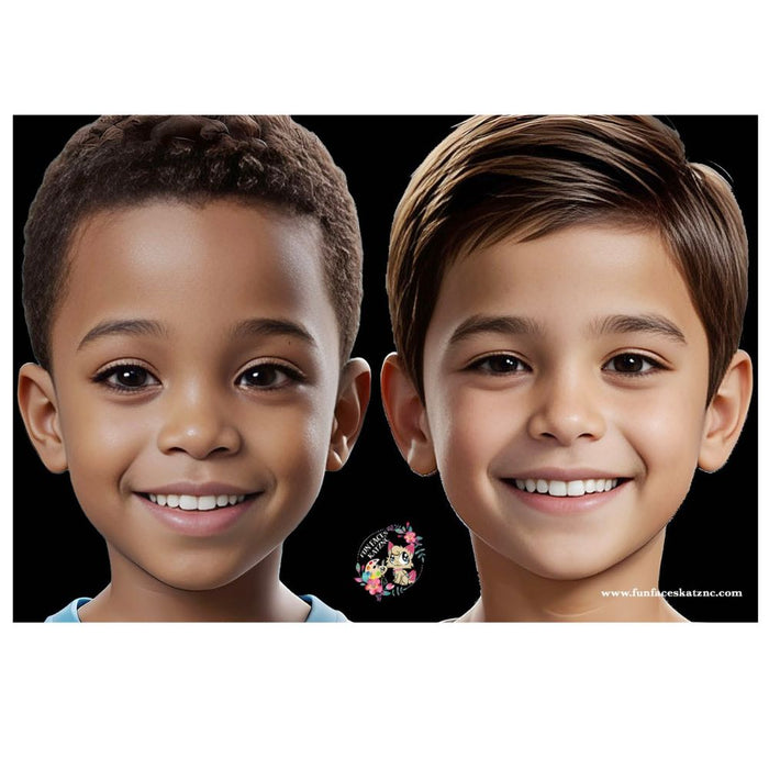 Fun Faces KatzNC | Face Painting Practice Board - 2 Boys Front Facing  (BB1)