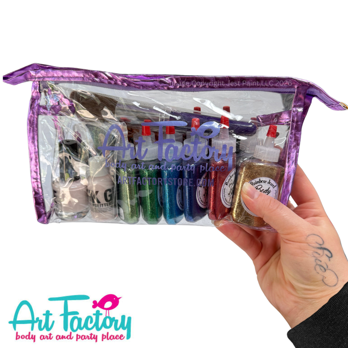 Art Factory | FREEHAND Pro Free hand Glitter Tattoo Kit w/ Twelve 1oz Poofs (No stencils) - NEW (7ZA)