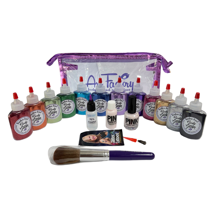 Art Factory | FREEHAND Pro Free hand Glitter Tattoo Kit w/ Twelve 1oz Poofs (No stencils) - NEW (7ZA)