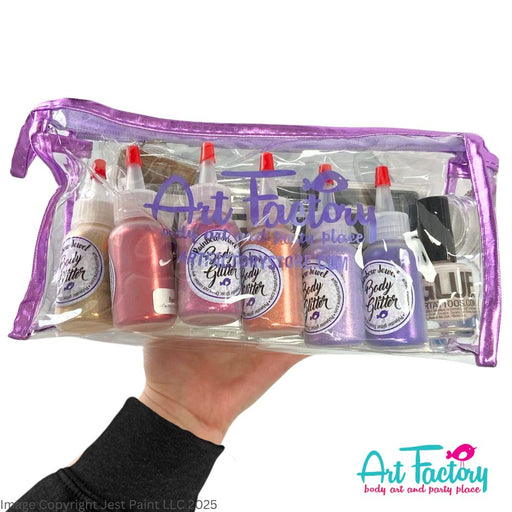 Art Factory | Pro Ink and Glitter Tattoo Kit w/ Twelve 1oz Poofs and 100 Stencils - NEW (7Z)