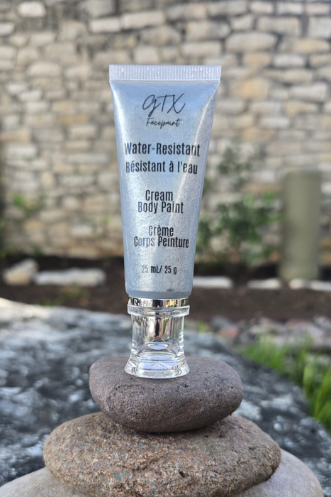 GTX Face Paint | Silicone Based Water Resistant Cream - Metallic Steel Guitar Silver - 25ml Easy Squeezy Tube