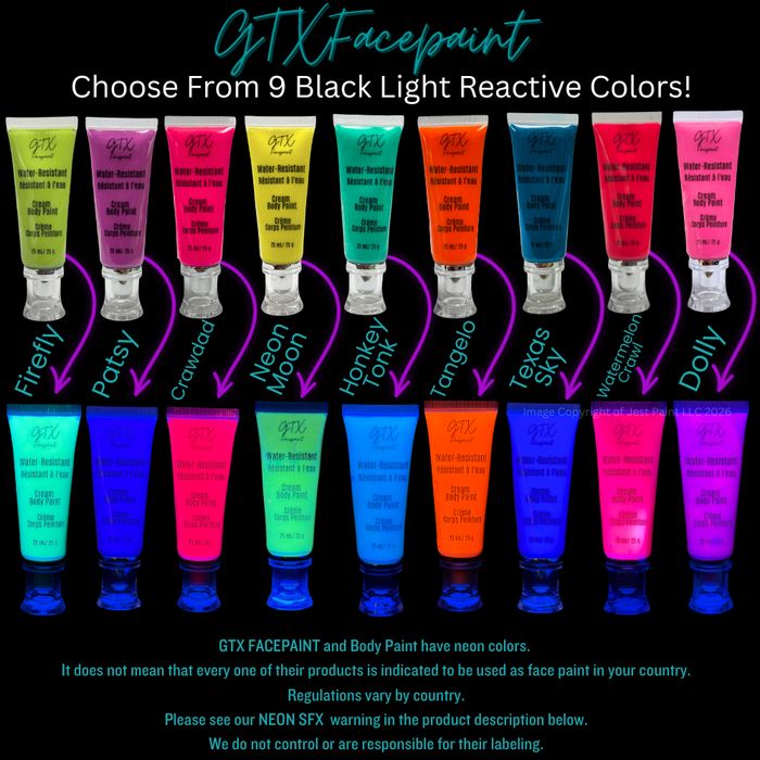 GTX Face Paint | Silicone Based Water Resistant Cream - Neon Patsy Purple 25ml Easy Squeezy Tube (SFX - Non Cosmetic)