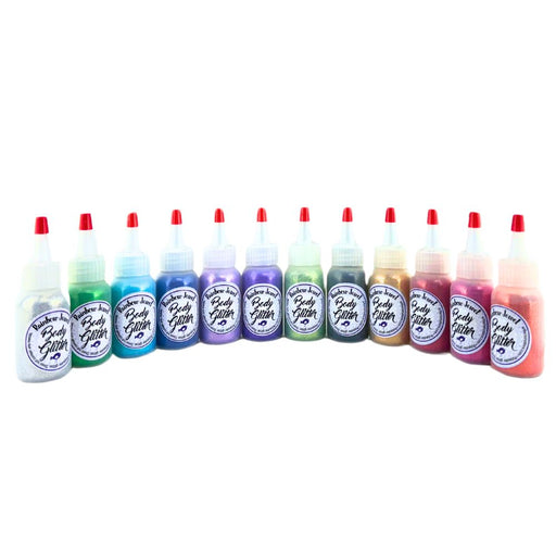 Art Factory |  Set of 12 Rainbow Jewel Opaque Body Glitters in BIG 1 oz Poofs in Clear Pouch