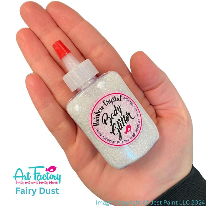 Art Factory | Rainbow Crystal Body Glitter Poof - DISCONTINUED - Fairy Dust  (1.2oz Flat Bottle)