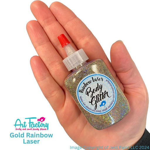 Art Factory | Rainbow Laser Body Glitter Poof - Gold Rainbow LASER (1.2oz Flat Bottle)