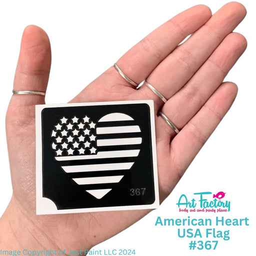 Art Factory | Glitter Tattoo Stencil - (367) American Heart USA Flag - 5 Pack - #152