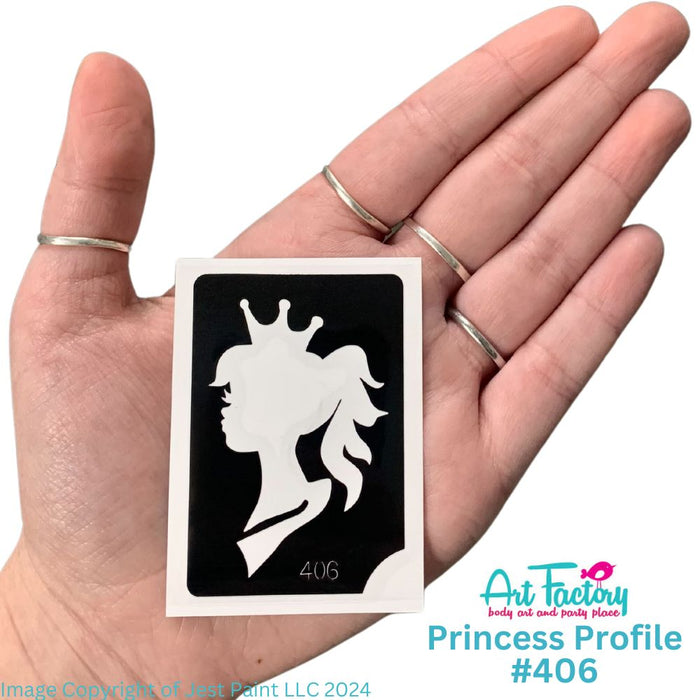 Art Factory | Glitter Tattoo Stencil - (406) Princess Profile - 5 Pack - (#37)