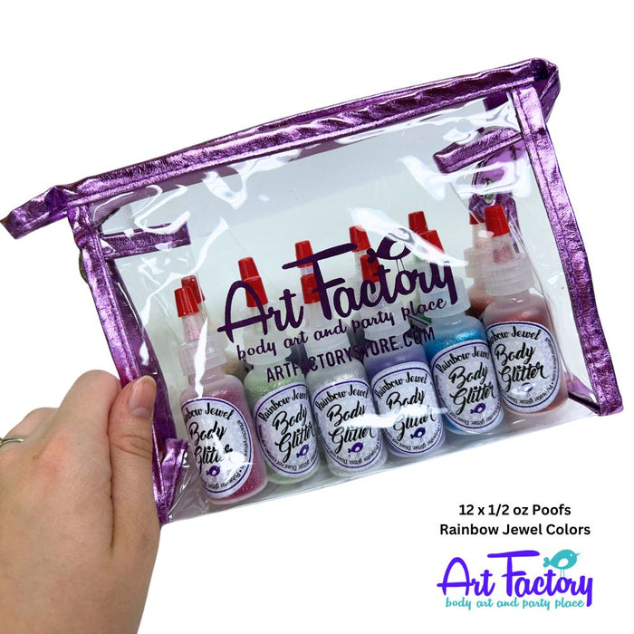 Art Factory |  Rainbow Jewel Opaque Glitters  -  Set of 12 x 1/2 oz Poofs in Clear Pouch