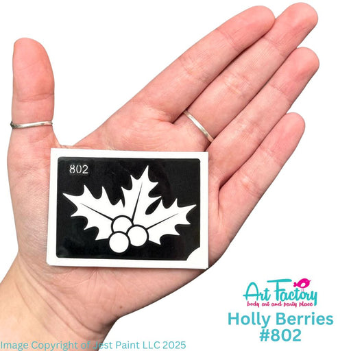 Art Factory | Glitter Tattoo Stencil - (802) Holly Berries - 5 Pack - #194