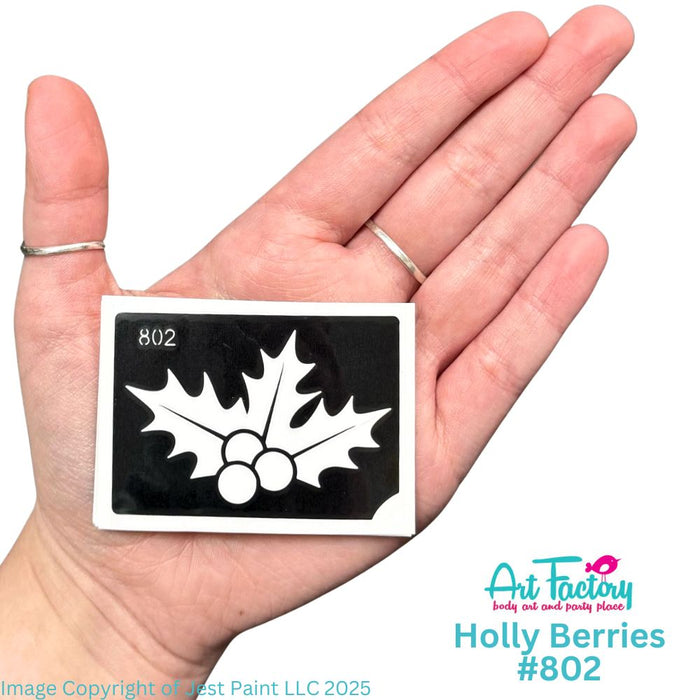 Art Factory | Glitter Tattoo Stencil - (802) Holly Berries - 5 Pack - #194