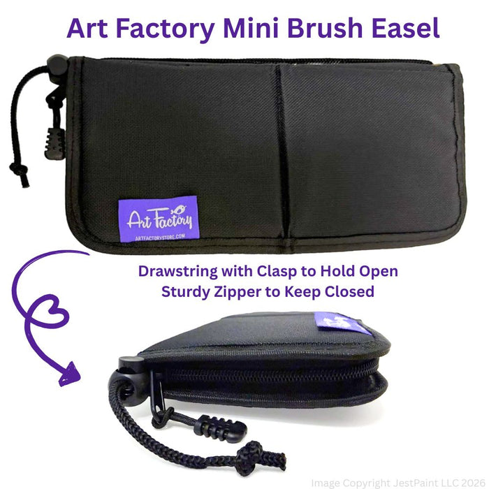 Art Factory | Single Row Brush Wallet with Zipper - All Black - MINI SIZE