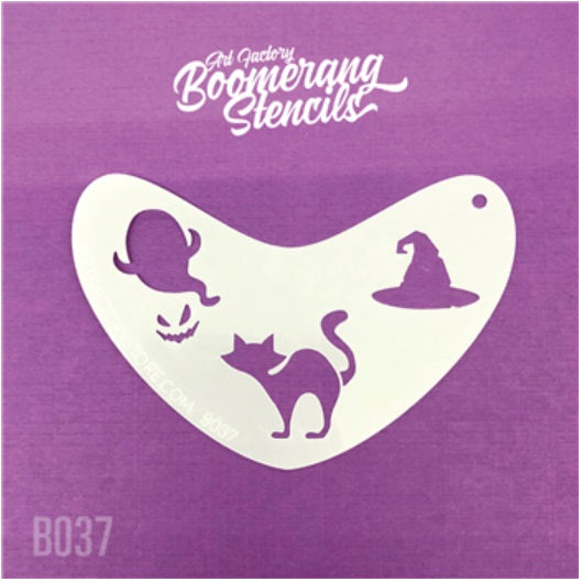 Art Factory | Boomerang Face Painting Stencil - Halloween Cat, Ghost & Witches Hat (B037)
