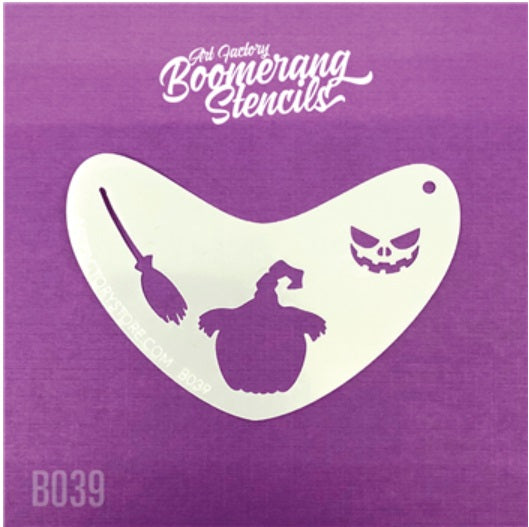 Art Factory | Boomerang Face Painting Stencil - Spooky Pumpkin w/ Witch Hat (B039) - While Supplies Last!