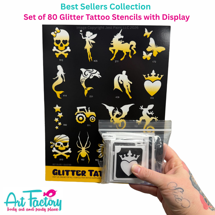 ART FACTORY | Set of 80 Glitter Tattoo Stencils with Display - (BSTSEL)  BEST SELLERS Collection