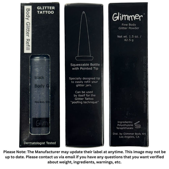 Glimmer Body Art Face Paint Glitter Refill Bottle - Black - 1.5oz