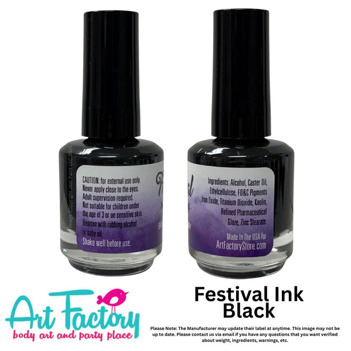 Art Factory | Alcohol Based Temporary Tattoo Ink - FESTIVAL INK - BLACK 15ml Bottle