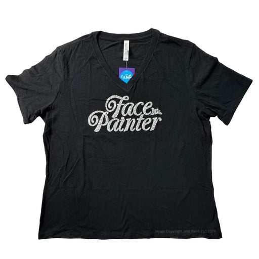 Art Factory | Face Painter T-Shirt - Black with Silver Glitter Print - X-Large (V-neck)