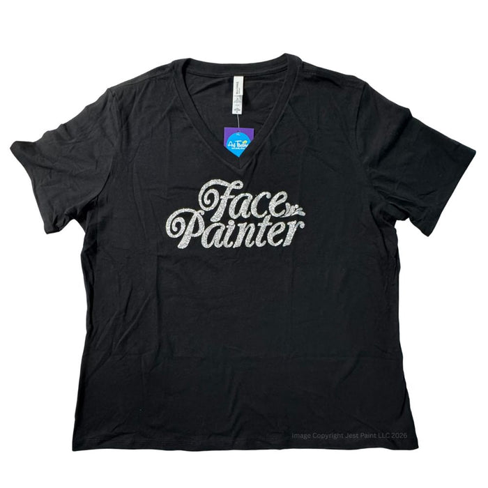 Art Factory | Face Painter T-Shirt - Black with Silver Glitter Print - X-Large (V-neck)