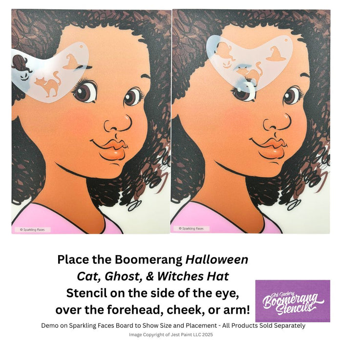 Art Factory | Boomerang Face Painting Stencil - Halloween Cat, Ghost & Witches Hat (B037)